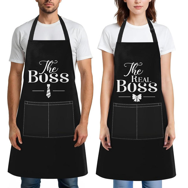 Britimes 2 Pack Aprons Smile Happy Aprons with Pockets for Women Men Couple Lovers Home Kitchen Cooking Baking Funny Couples