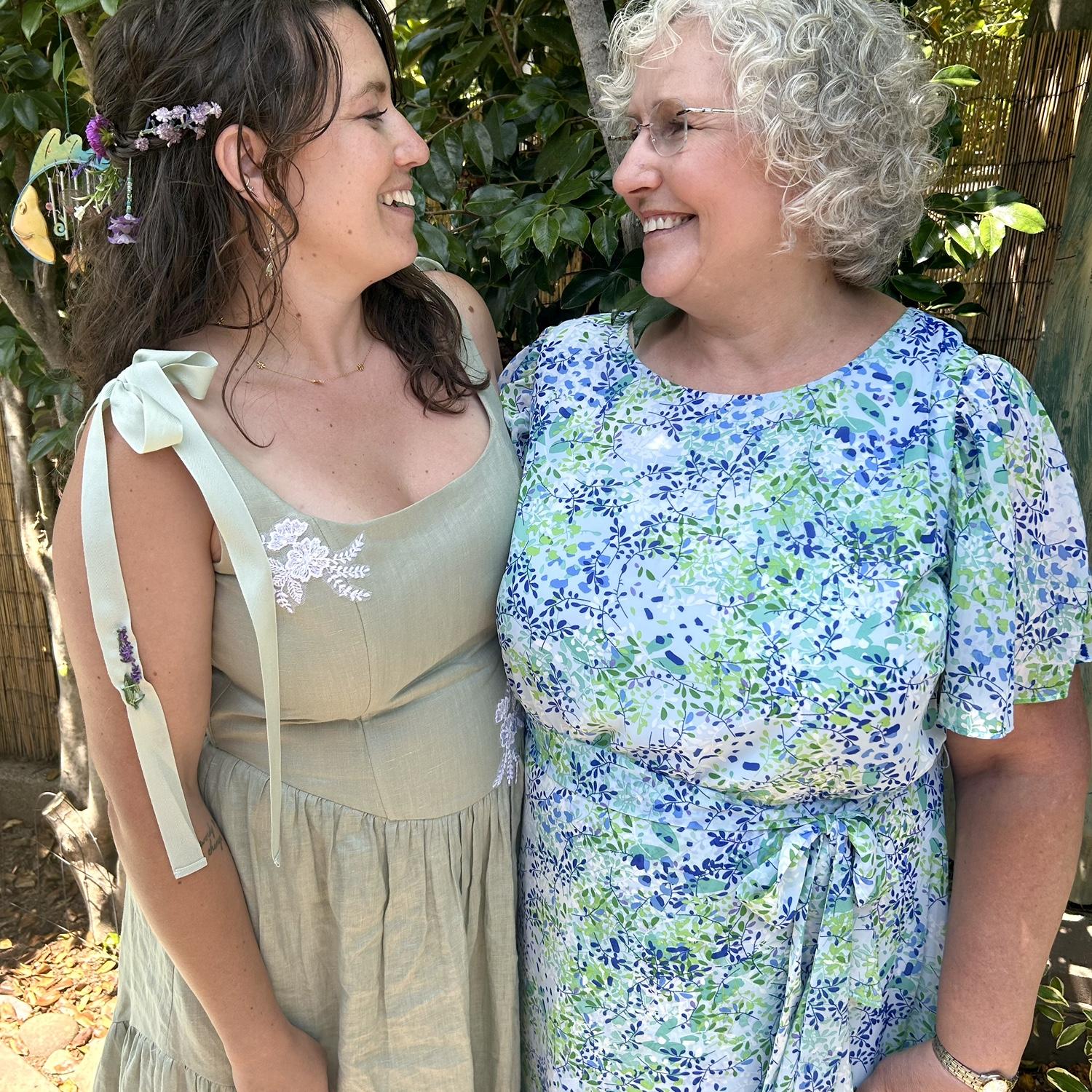 The lace on Julia's dress is from her mom's wedding dress. Julia hand stitched it on.