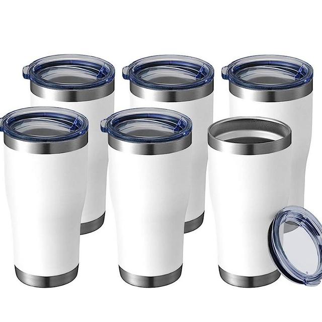 HASLE OUTFITTERS 20 oz Tumbler Bulk, Stainless Steel Tumblers with Lid, Vacuum Insulated Tumbler, Double Wall Powder Coated Cup, coffee mugs, White, 6 Pack