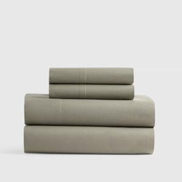 Classic Organic Percale Sheet Set with Flat Sheet in Dried Sage