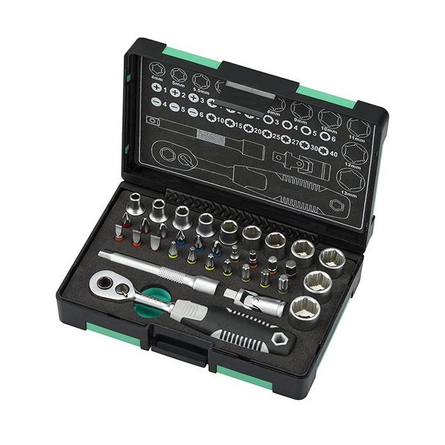 FESTAR Patented Non-Slip Socket Set, 1/4-Inch Ratchet Wrench Drive Socket Torx Bit Socket, Hex Bit Socket, Non-Slip Wrench Socket For Rounded Off Nut with CRV steel, Extension Bar, Metric, 34-Piece