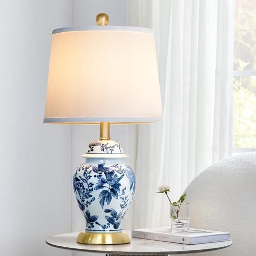 KunruiTAI Ceramic Table Lamps 26'' Blue and White lamp,Chinoiserie Table Lamp Classic Blue and White Bedside Desk Nightstand Lamp for Living Room Home Office Bookcase Study (Including Bulbs)