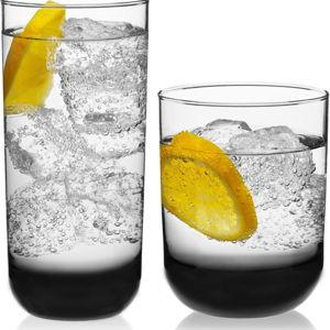 Libbey Polaris Tumbler and Rocks Glass Set, Smoke Hue Drinkware Glasses Set, Lead-Free Tall Water Glasses with Modern Clean Lines, Dishwasher Safe Drinking Glasses Set of 16