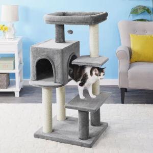 FRISCO 48-in Heavy Duty Faux Fur Cat Tree & Condo, Gray - Chewy.com