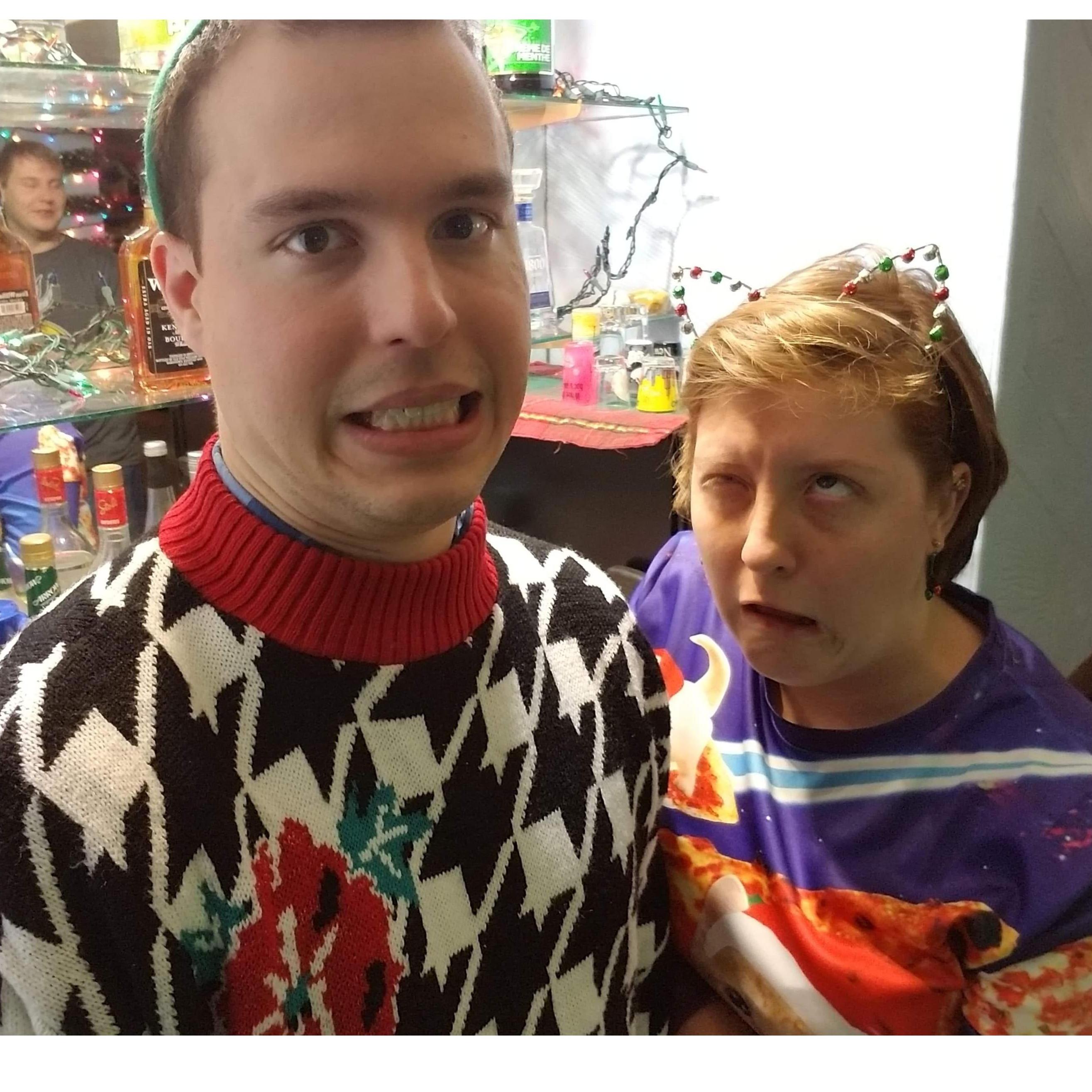 We absolutely love having people come over and enjoy the holidays with us. Our Christmas party has some sort of gift exchange and an ugly sweater contest. This may be Charles' favorite photo of me.