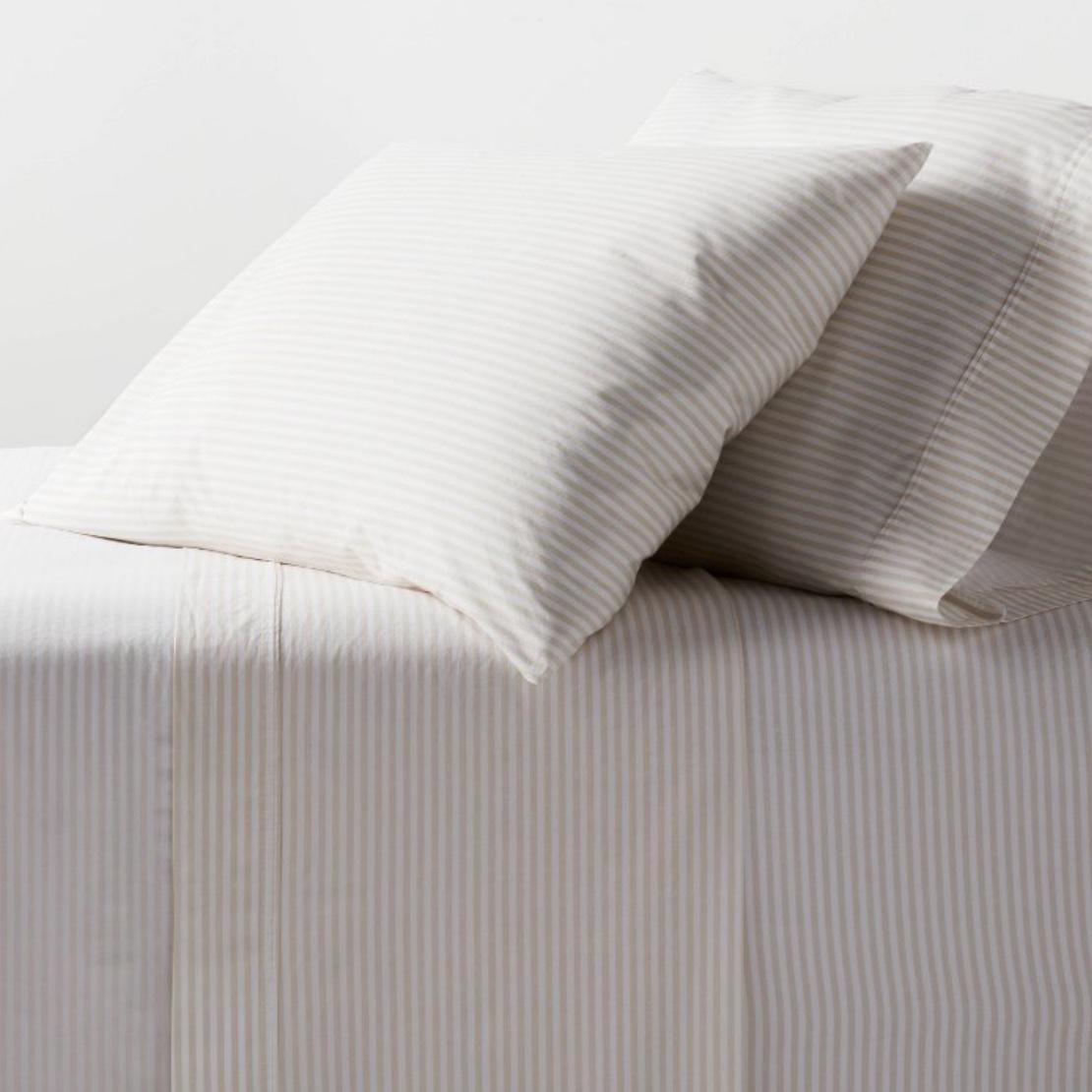 250 Thread Count Organic Percale Sheet Set King - Khaki Stripes