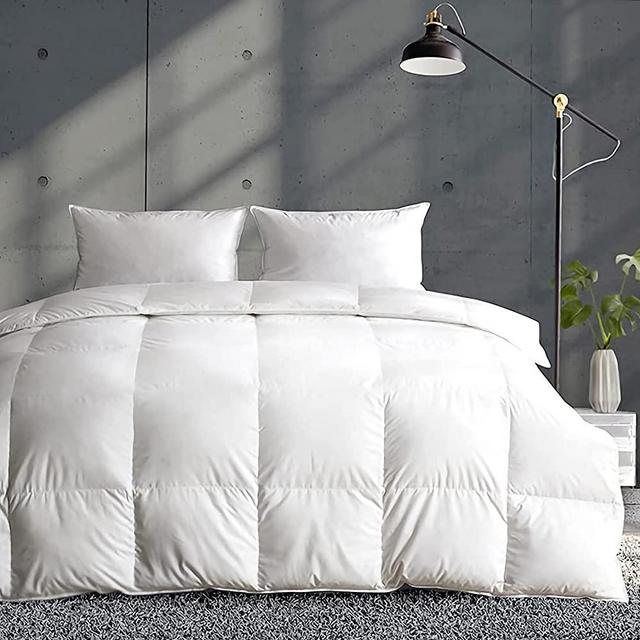 APSMILE Lightweight Feathers Down Comforter Super King, Cooling Feathers Down Duvet for Warm Weather -100% Organic Cotton, 750 Fill Power Down Quilt Thin Summer Duvet (Ivory White, 120x120)