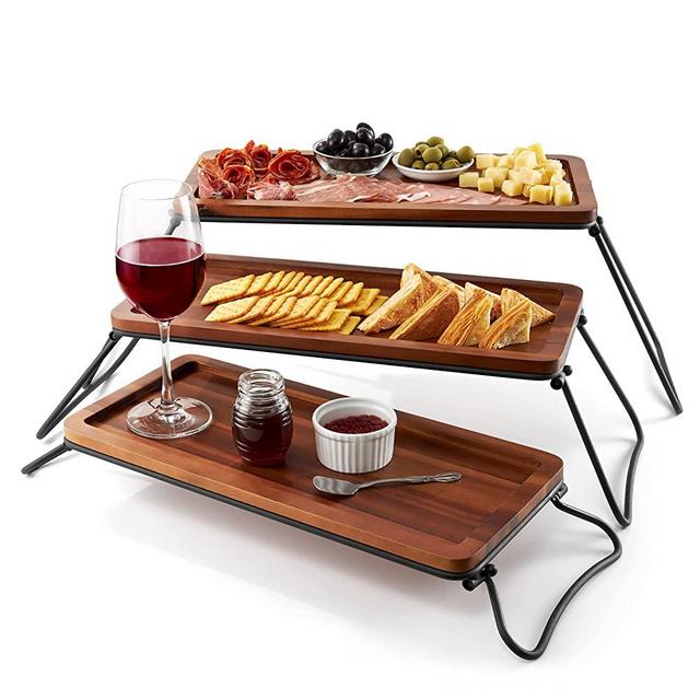 Tidita 3 Tier Servings Tray Acacia Wood - Cupcake Stand & Towers Serving Tray - Rustic Wooden Platter for Dessert - Charcuterie Boards for Party - 3 Tiered Tray for Outdoor, Picnic, Dinner, Buffet