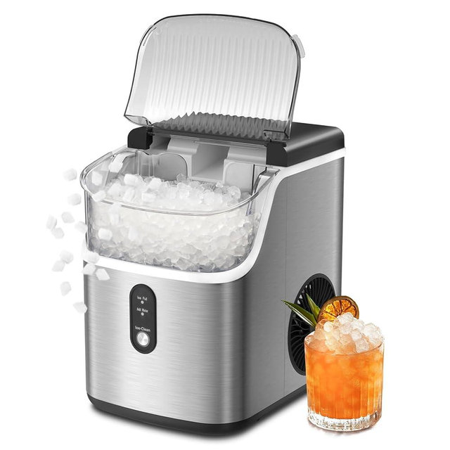ZAFRO Nugget Ice Maker Up to 35lbs of Ice a Day,Self-Cleaning Nugget Ice Maker Countertop,Removable Ice Basket&Scoop,Stainless Steel