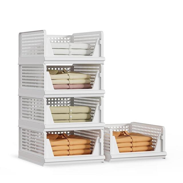Proarea 5 Pack Stackable Plastic Storage Basket Closet Organizer Bin Foldable Clothes Organizer Storage Drawer Shelf Container for Living Room Bathroom Kitchen Office (5L)