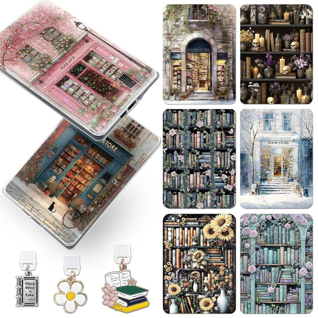 Berirexrion Inserts Cardstock for Clear Case - 11 PCs Book Store Back Skin Decal Card Dust Plug Charms for Kindle Paperwhite 11th 12th Generation 6.8" Accessories for E-Reader Bookish Reader Gifts
