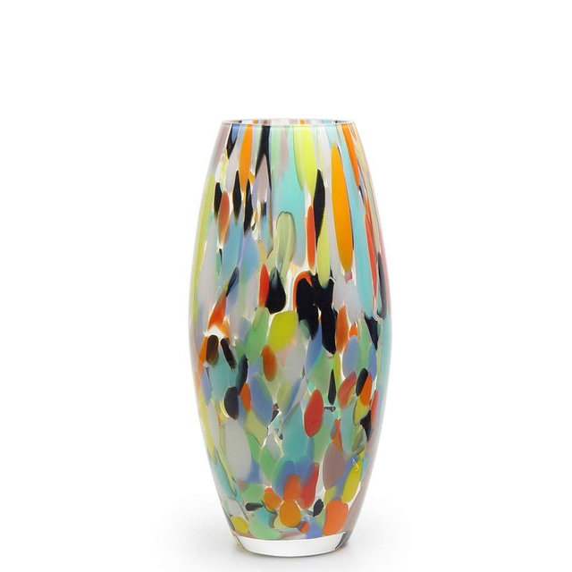 Ca D Oro Colored Glass Vase Confetti Effect Hand Blown Murano-Style Art Glass for Flower, Room Decoration and Centerpiece - Model Oliva G