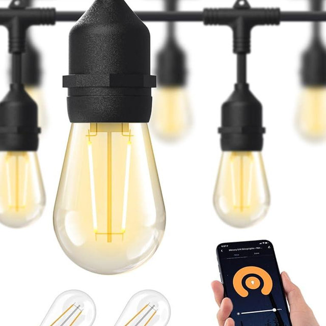 XMCOSY+ Smart Outdoor String Lights, 98Ft LED Patio Lights Waterproof IP65, App Control, Compatible with Alexa, Dimmable Edison Bulbs Outdoor Light for Yard Porch Bistro Outside