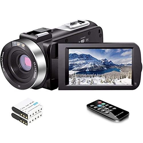 Video Camera Camcorder Full HD 1080P 30FPS 24.0 MP IR Night Vision Vlogging Camera Recorder 3.0 Inch IPS Screen 16X Zoom Camcorders YouTube Camera Remote Control with 2 Batteries