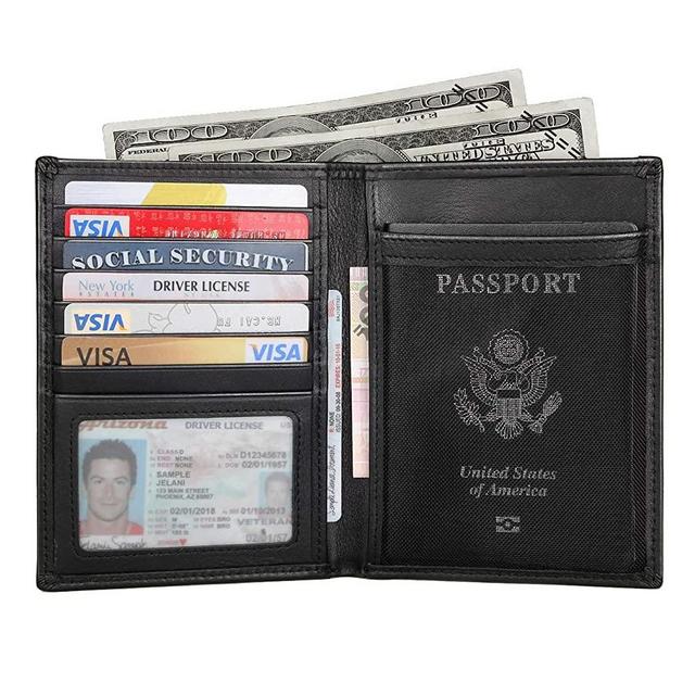 Polare Men's Functional RFID Blocking Leather Passport Holder Travel Bifold Wallet