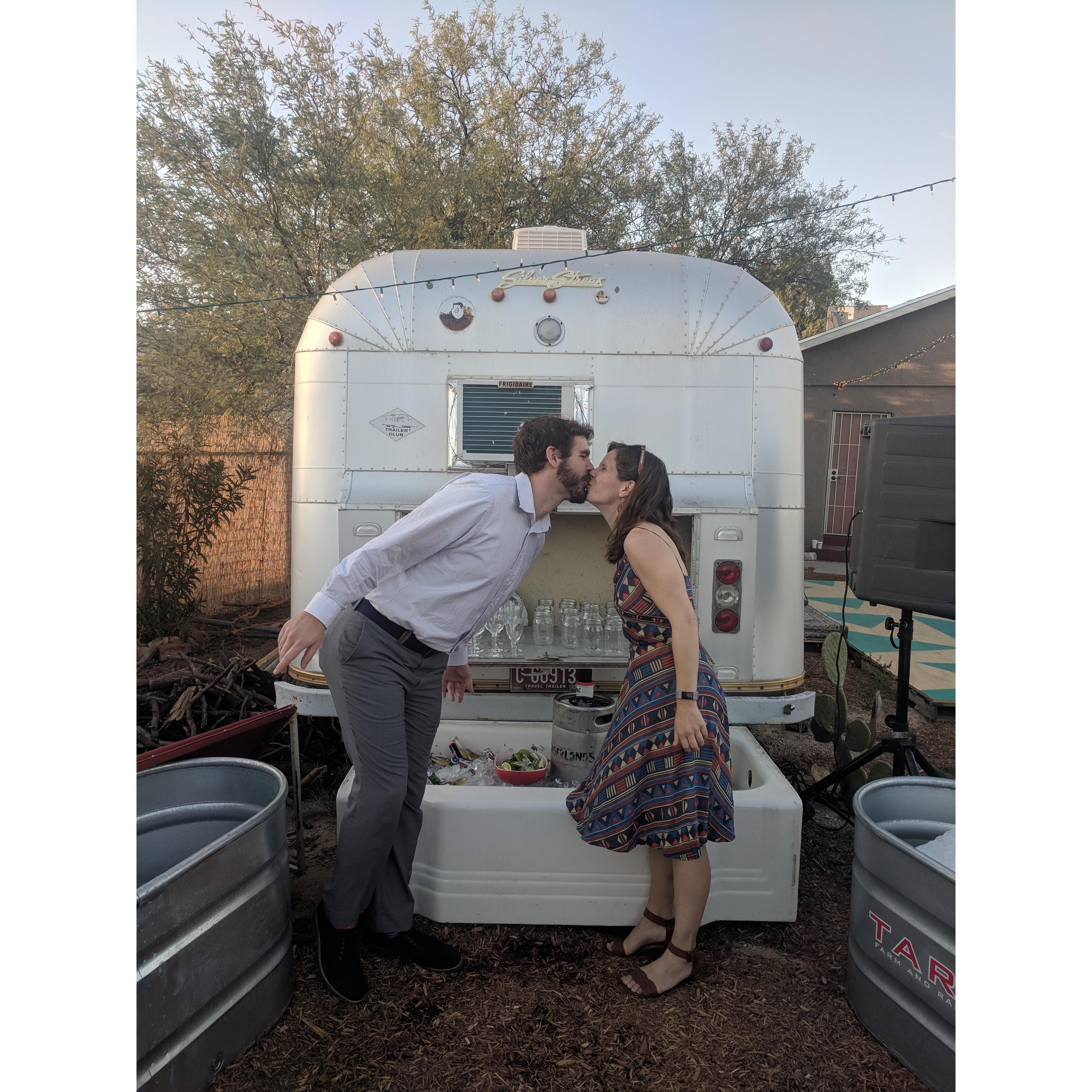 Jackie's cousin's, Tina, wedding. A quick kiss by the beer cooler.