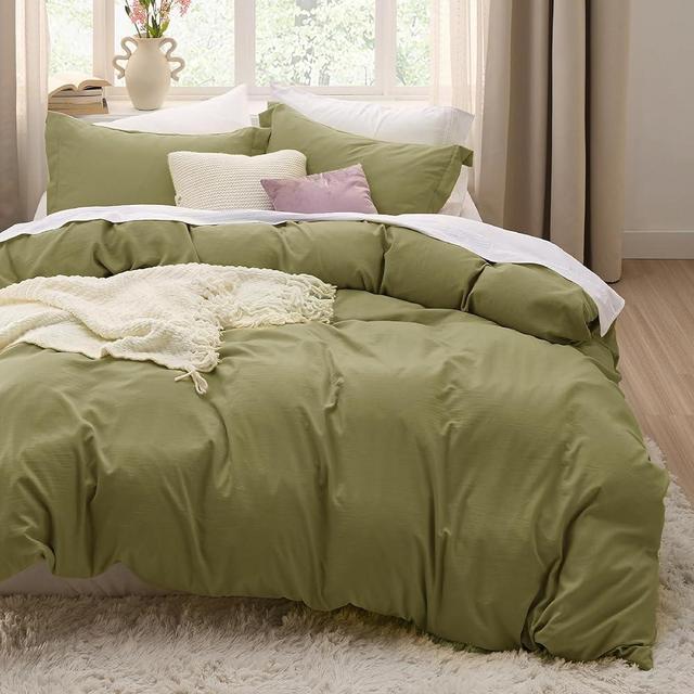 Bedsure Green Duvet Cover Queen Size - Soft Prewashed Queen Duvet Cover Set, 3 Pieces, 1 Duvet Cover 90x90 Inches with Zipper Closure and 2 Pillow Shams, Comforter Not Included
