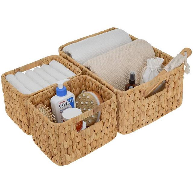 StorageWorks Hand-Woven Storage Baskets, Water Hyacinth Wicker Baskets for Organizing, Set of 3 (1PC Large, 2PCS Medium)