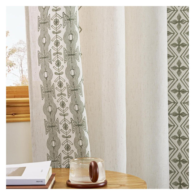 NICETOWN 102 Inch Curtains for High Ceilings Linen Textured Drapes Sage Green Embroidered Panels Rustic Bedroom Living Room Window Set of 2