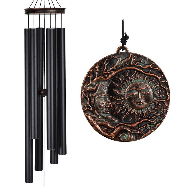 Vanquer Large Wind Chimes for Outside Deep Tone - 46'' Wind Chimes Outdoor Clearance, Memorial Windchimes, Sympathy Gift, Outdoor Décor, Patio, Home Décor, Vintage Black (46" Sun and Moon)