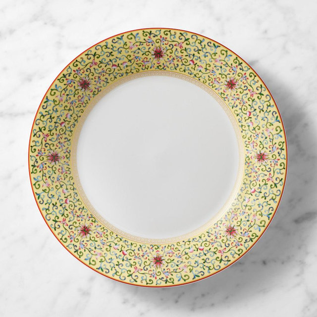 Famille Rose Dinner Plates, Set of 8, Yellow