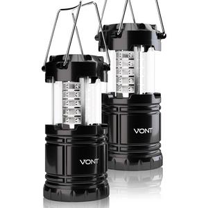 Vont 2 Pack LED Camping Lantern, Portable, Great Addition to: Survival Kits for Hurricane, Emergency, Storm, Outages, Outdoor Portable Lantern, Black, Collapsible, Battery Powered