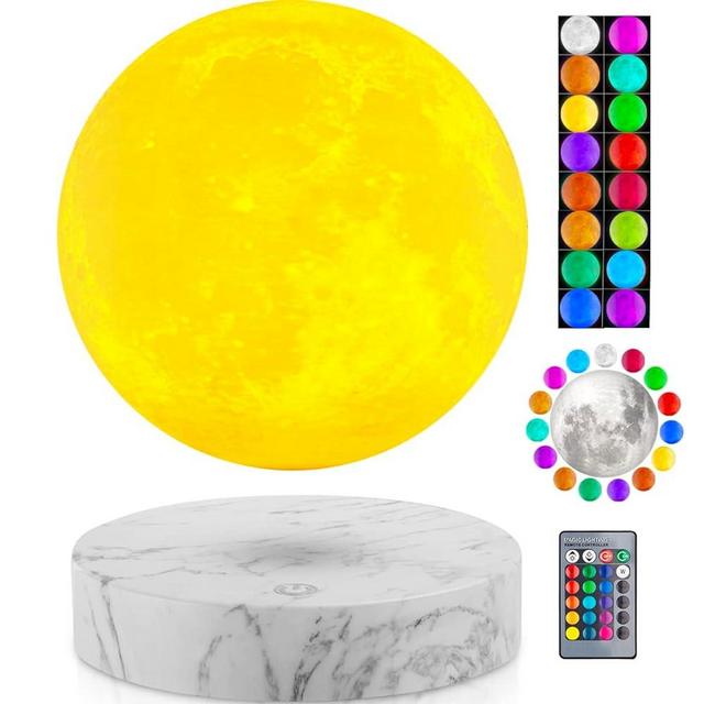 VGAzer Levitating Moon Lamp,Floating and Spinning in Air Freely with 3D Printing LED Moon Lamp Has 20 Modes for Unique Gifts,Room Decor,Night Light,Office Desk Toys (Marble Base 16 Colors)