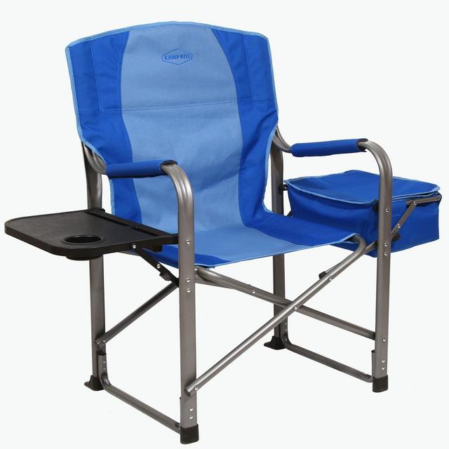 Kamp-Rite Portable Outdoor Beach Patio Lawn Director's Chair w/Cooler, Table, Cup Holder for Backyard, Tailgate, & Sports, 350LB Capacity, 2-Tone Blue