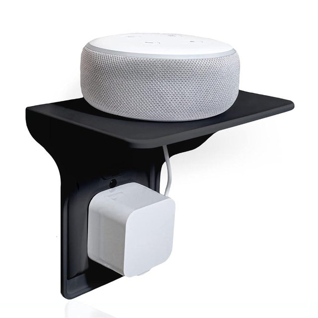 Storage Theory Power Perch Outlet Shelf - Smart Home Essentials Bathroom Organizer - Wall Shelves for Toothbrush, Echo, Speakers, Cell Phone Holder - Black - 1 pc