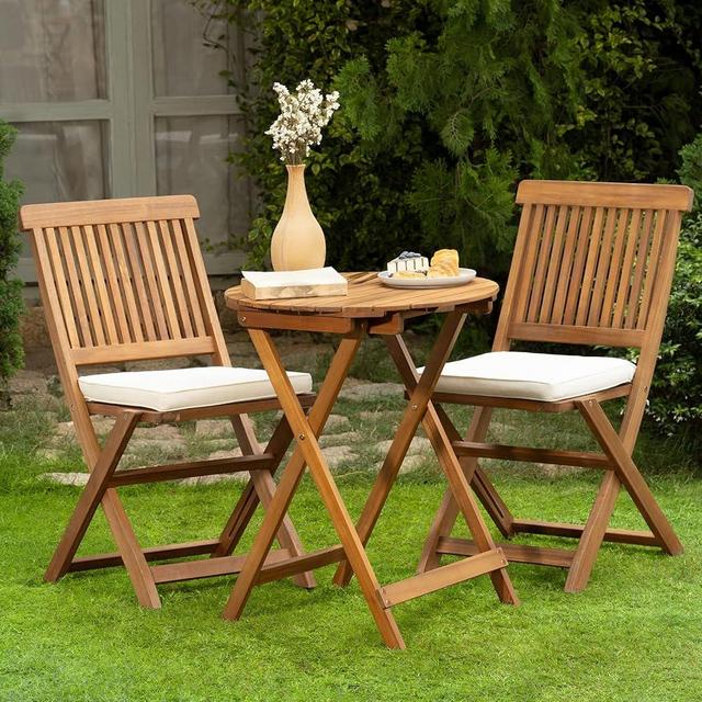 IDZO Heavy Duty 400lbs Capacity Patio Bistro Set 3 Piece Outdoor, Folding Chairs w/Cushion, Round Table-Upgrade 2024