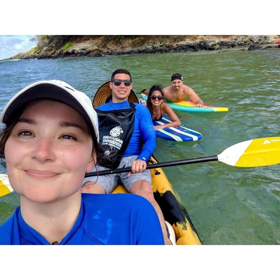 Post-engagement paddle/kayak back to land in Hawaii with Adam and Joyce!