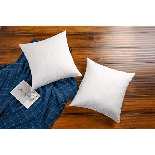 JA COMFORTS 18×18 Decorative Throw Pillow Inserts(Set of 2)-Grey Goose Down Feather Pillow Insert, 100% Cotton Cover, Square, Machine Wash, White