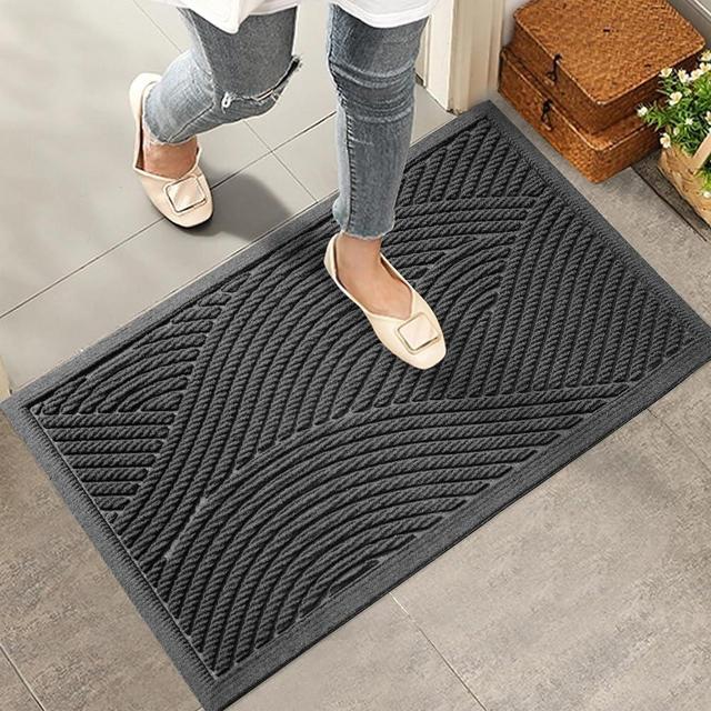 HIYARD Durable Front Door Mat, Absorbent Muddy Dirt Resist Welcome Door Mats Outdoor Indoor, Stain and Fade Resistant, Non-Slip Backing Entry Mat Low Profile Doormat for Entryway, 29×17, Grey