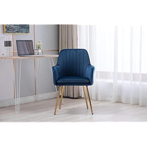 Artechworks Velvet Modern Living Dining Room Arm Chair for Home Office Club Leisure Guest Lounge Bedroom Upholstered with Gold Metal Legs, Blue
