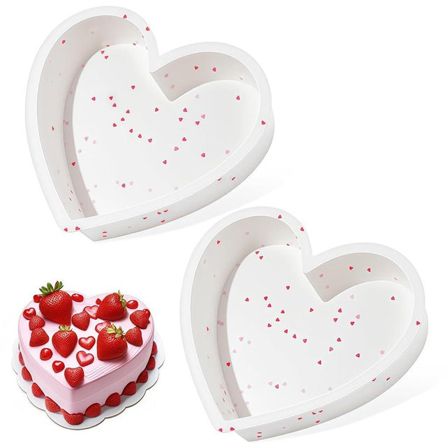 SJ 2P Silicone Heart Shaped Cake Pans, 6 Inch Nonstick Cake Pan, BPA Free Silicone Heart Cake Baking Mold for Oven Dishwasher Safe-Heartdot