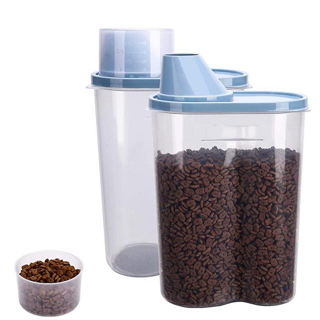 GreenJoy 2 Pack 2lb/2.5L Pet Food Storage Container with Measuring Cup, Pour Spout for Small Dog Cat Bird Turtle, Waterproof Storage