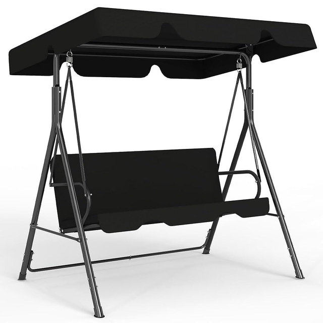 Murago 3-Seat Patio Swing Chair, Outdoor Porch Swing with Adjustable Canopy, Removable Cushion & Durable Frame for Patio, Garden, Poolside, Porch, Black