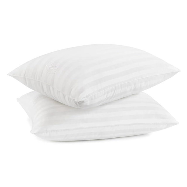 Serta Won't Go Flat Standard/Queen Size Set of 2 Down Alternative Bed Pillows, Extra Life Foam Core with Medium Support, Perfect for Back, Stomach or Side Sleepers, White 2 Count