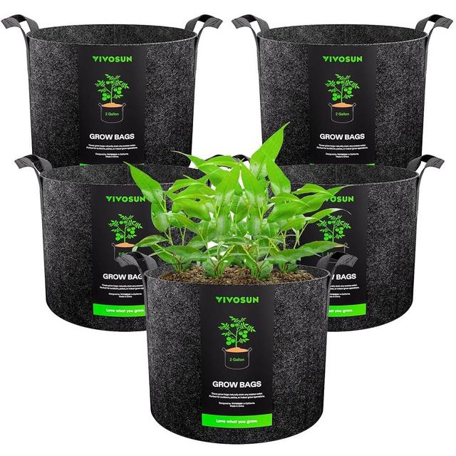 VIVOSUN 5-Pack 2 Gallon Grow Bags Heavy Duty Thickened Nonwoven Fabric Pots with Handles