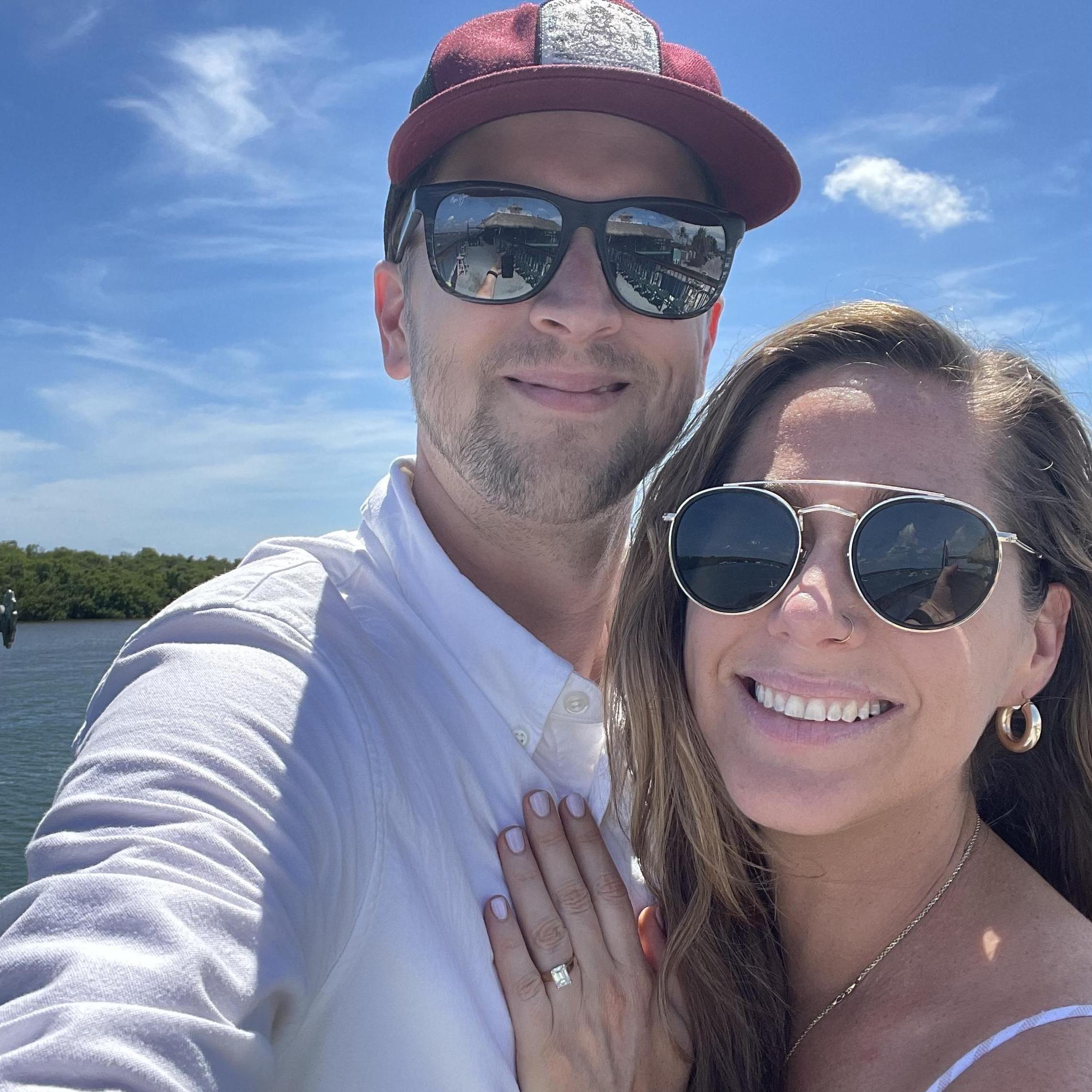 Drew proposed on our drive from Ft. Lauderdale down to the Florida Keys. This was taken right after, at the first restaurant we could find!