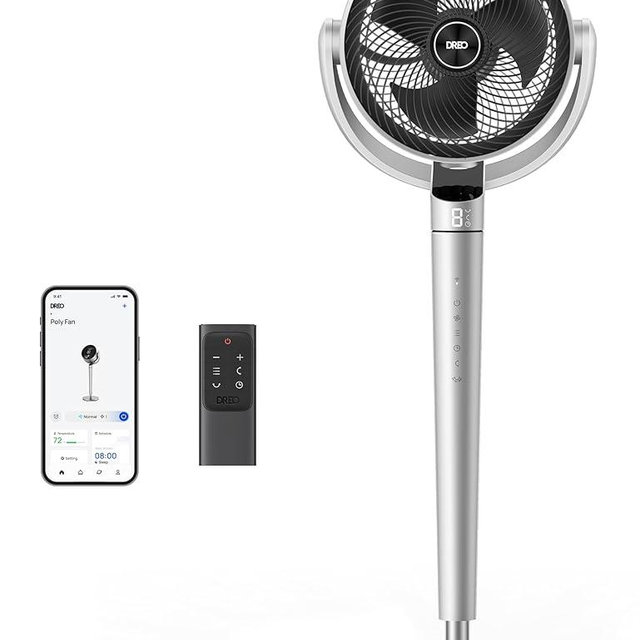 Dreo Pedestal Fan with Smart Control, 43'' Inches, 150°+120° Omni-Directional Oscillating Quiet Fans for Bedroom, 110ft Circulator Fan with DC Motor, 9 Speeds, 6 Modes, 12H Timer, Wi-Fi/Voice/Alexa