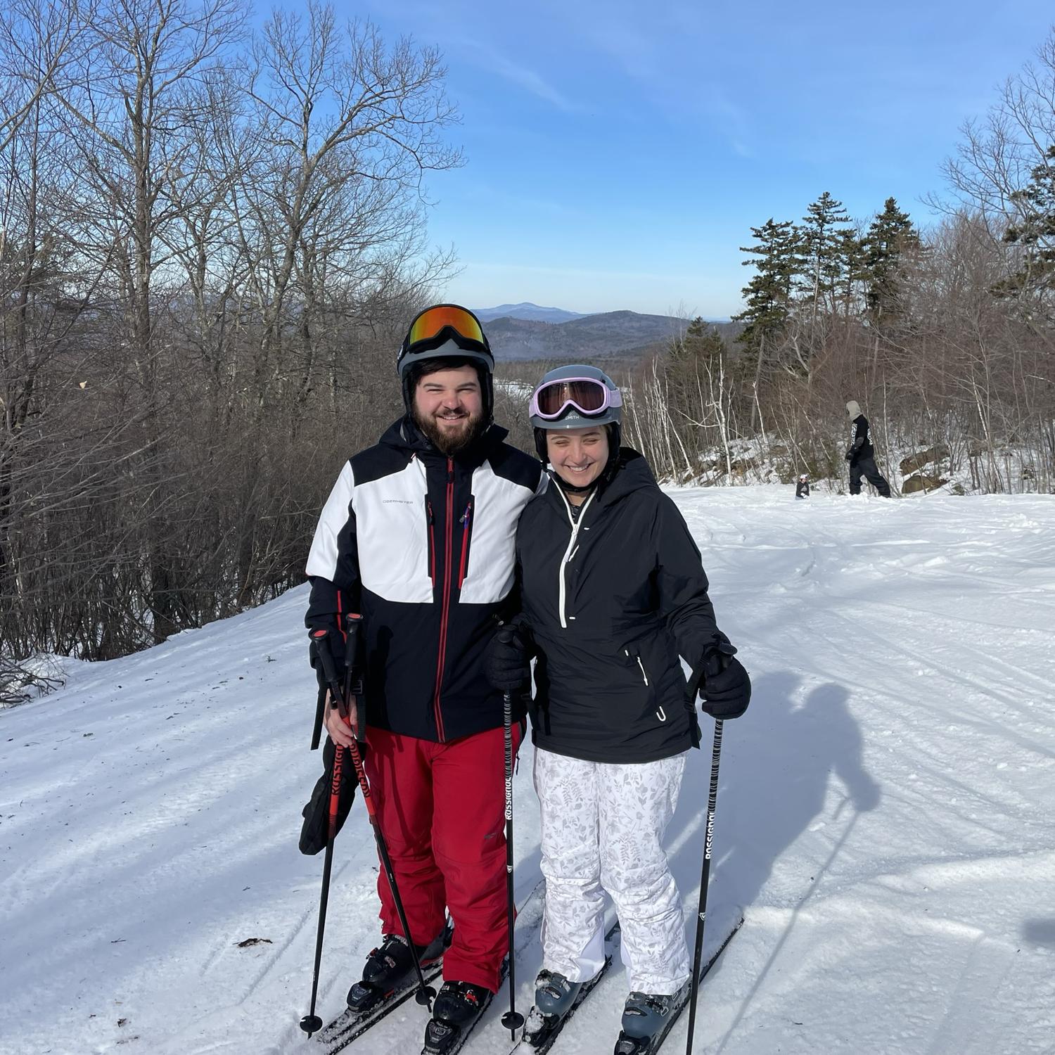 Katelyn teaching Cody how to ski, only for him to be way better at it than her.