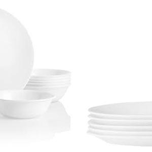 Corelle Vitrelle 18-Piece Dinnerware Set, 6-Piece Salad Plate Set, Triple Layer Glass, Chip Resistant, Winter Frost White