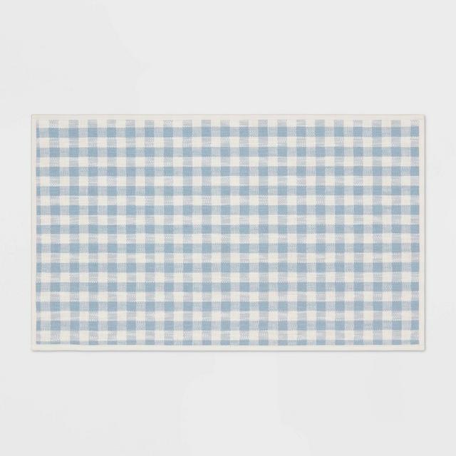 34" x 20" Cotton Gingham Kitchen Rug Light Blue - Threshold™