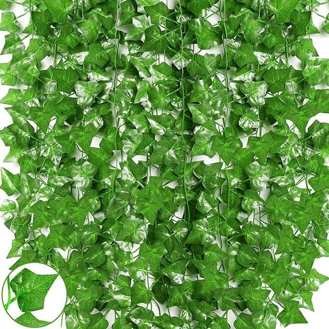 Qlarnaweer Artificial Fake Vines, 84Ft 12 Strands Artificial Ivy Leaf Greenery Garland Wall Decor Hanging Plants Foliage for Home Kitchen Garden Office Wedding Party