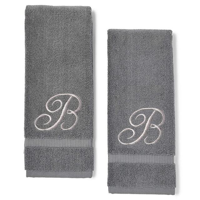 Monogrammed Hand Towels, Letter B Embroidered Gift (16 x 30 in, Grey, Set of 2)