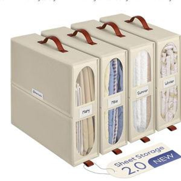 4x Bed Sheet Organizer Storage Boxes - Off white