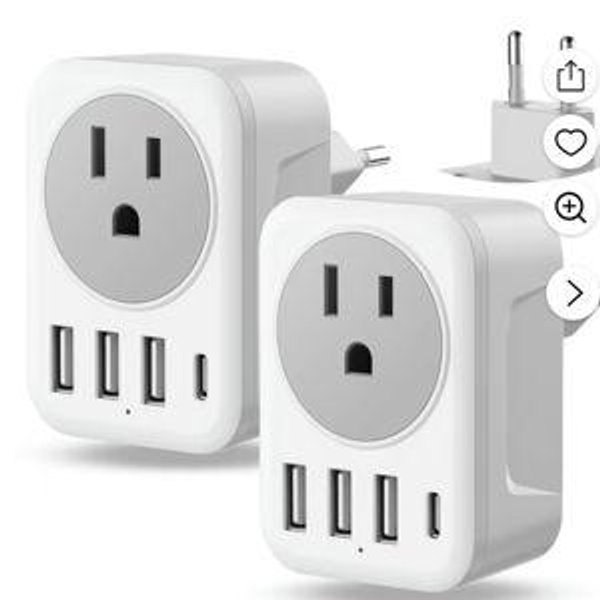2 Pack European Plug Adapter USB C, Meromore US to Europe