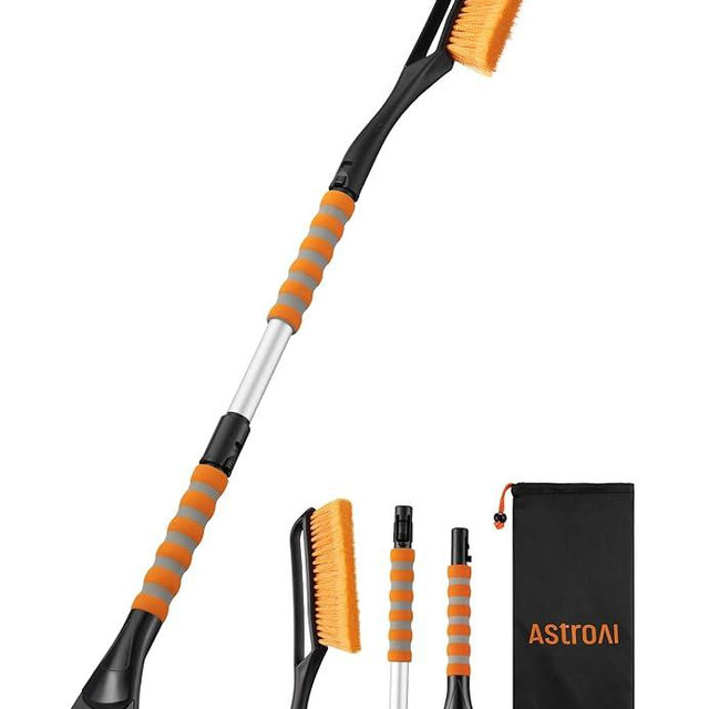 AstroAI 40" Snow Brush and Ice Scrapers for Car Windshield, Detachable Snow Scrapers with Ergonomic Foam Grip for Cars, Trucks, SUVs (Heavy Duty ABS, PVC Brush, Orange)