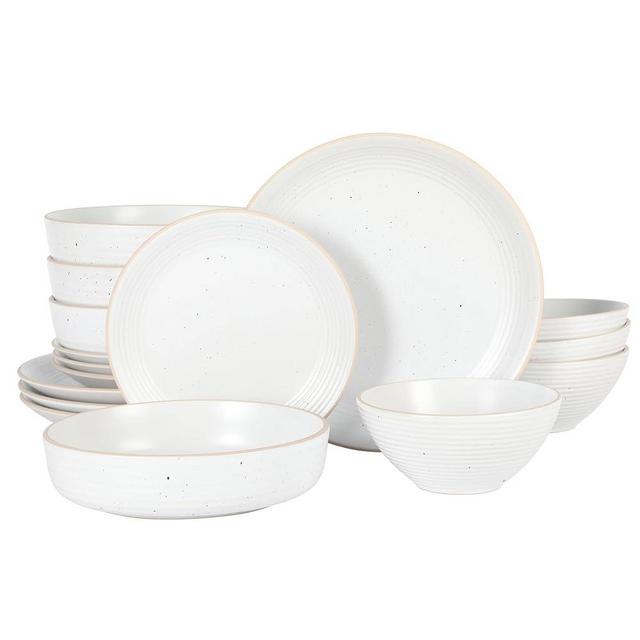 Gibson Home Dinah 16 Piece Double Bowl Stoneware Embossed Speckled Dinnerware Set - Matte White